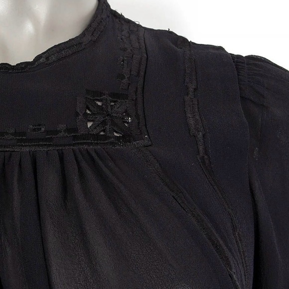 Isabel Marant Embroidered 3/4 Sleeve Silk Blouse Black - Picture 4 of 5